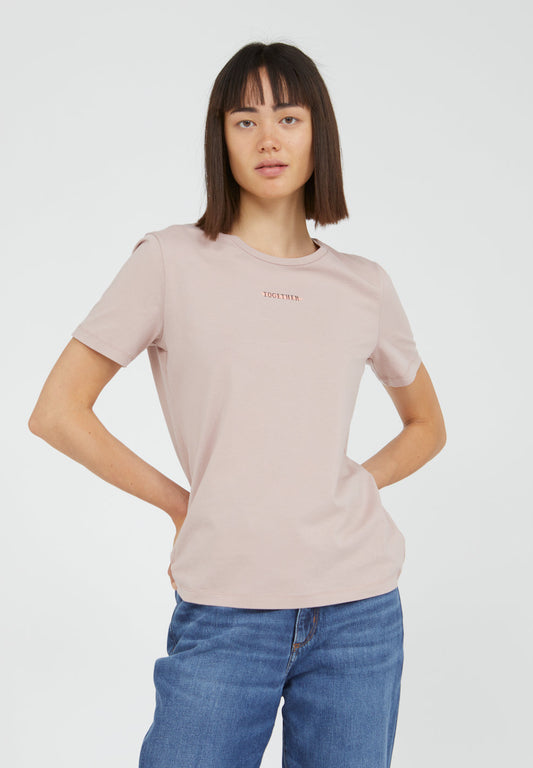 T-shirt imprimé vieux rose en coton bio - MARAA STATEMENT STROKE