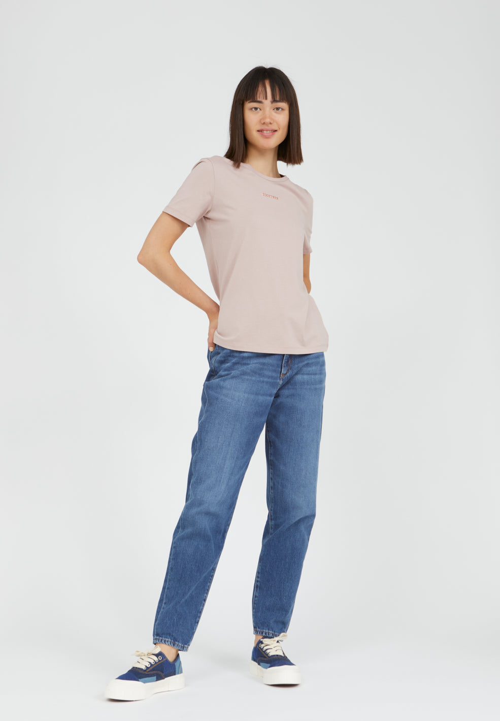 T-shirt imprimé vieux rose en coton bio - MARAA STATEMENT STROKE