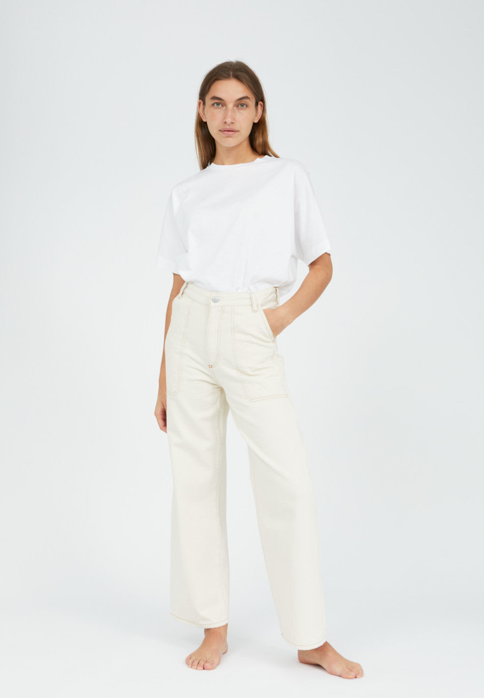 Jean évasé écru en coton bio non teint - NESSAA CR. WORKER UNDYED
