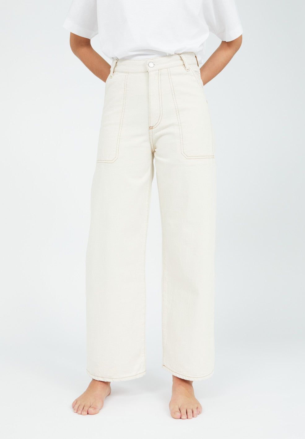 Jean évasé écru en coton bio non teint - NESSAA CR. WORKER UNDYED