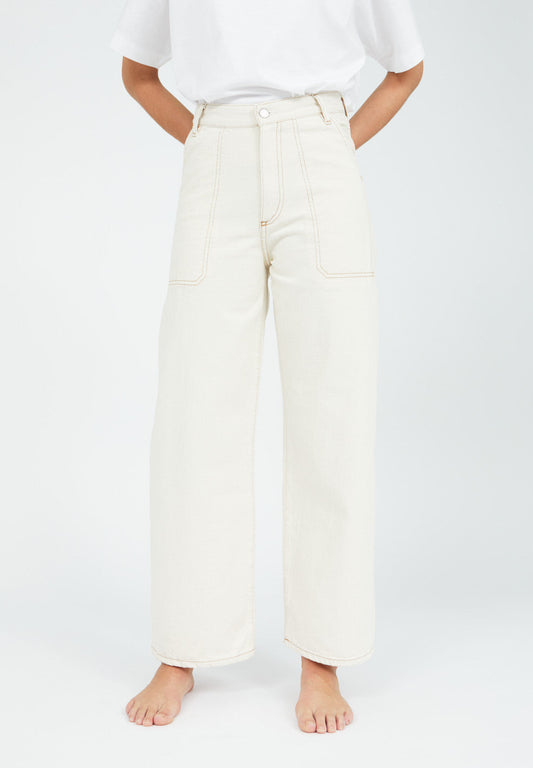 Jean évasé écru en coton bio non teint - NESSAA CR. WORKER UNDYED