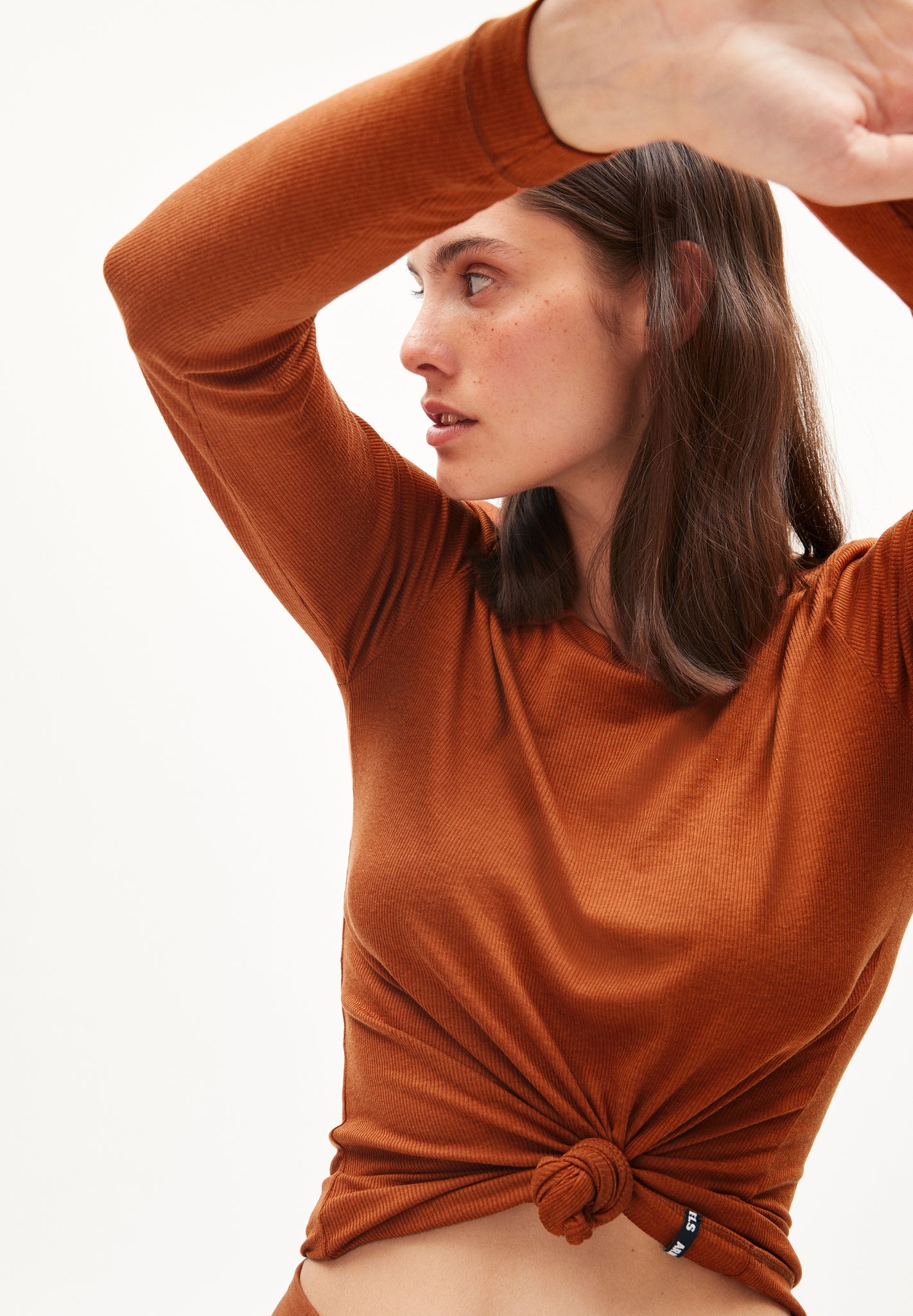 T-shirt manches longues rouilles en tencel et coton bio - jaaleaa reddish brown