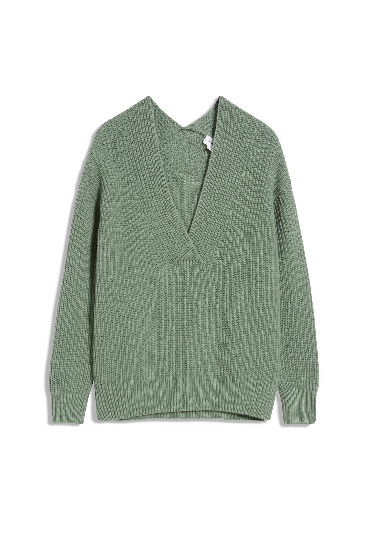 Pull maill col v pistache en laine et coton bio - LOISAA sage green