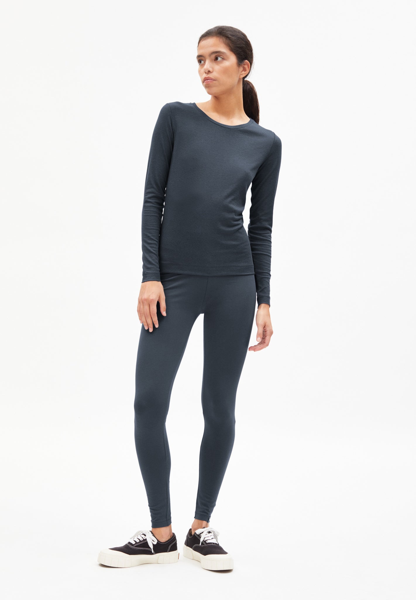 Legging bleu gris en coton bio - Faribaa logo indigo