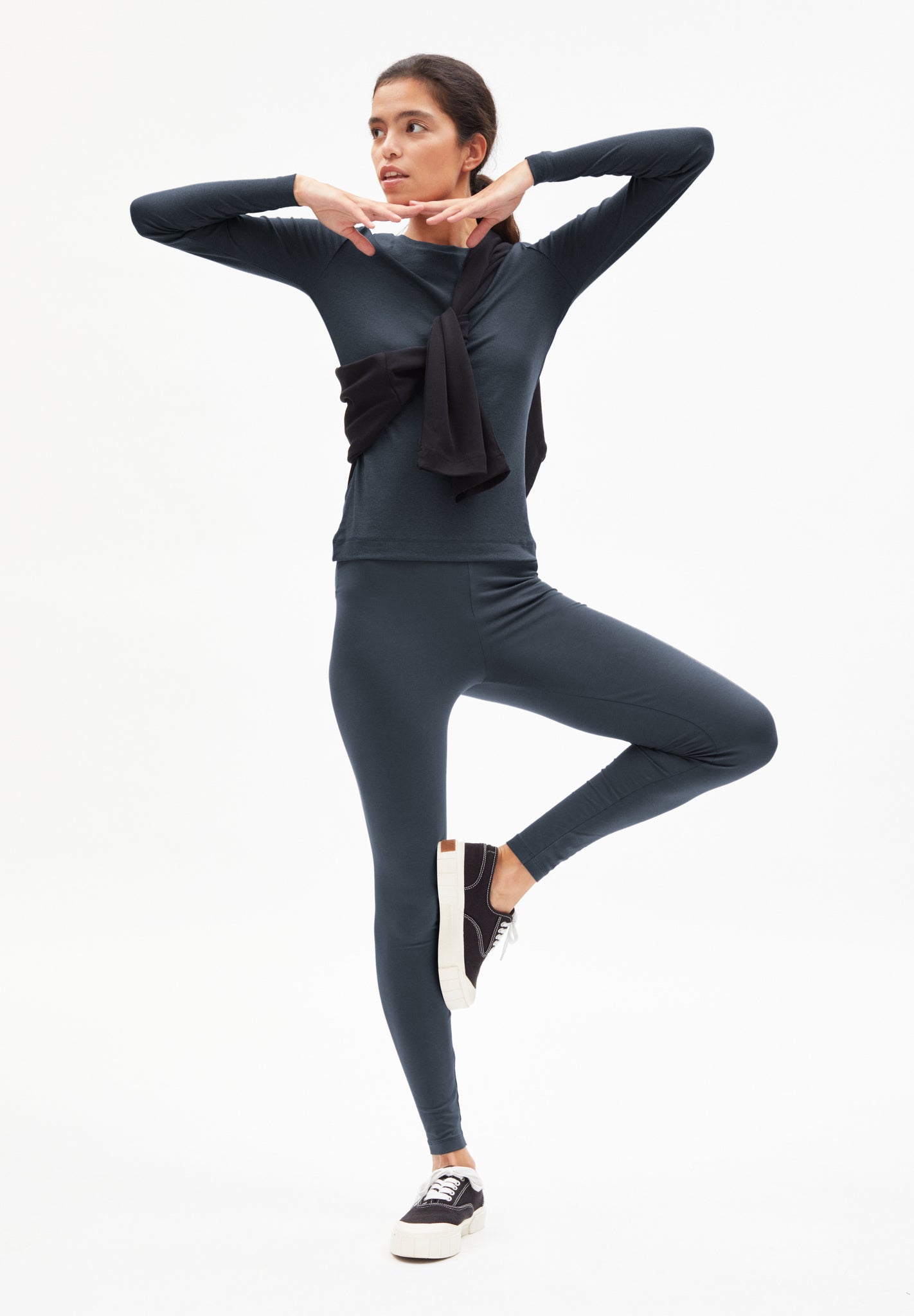 Legging bleu gris en coton bio - Faribaa logo indigo