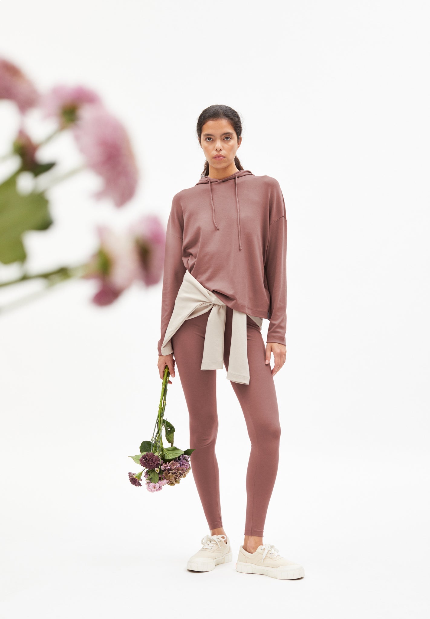 Legging vieux rose en coton bio - FARIBAA LOGO dusty rose