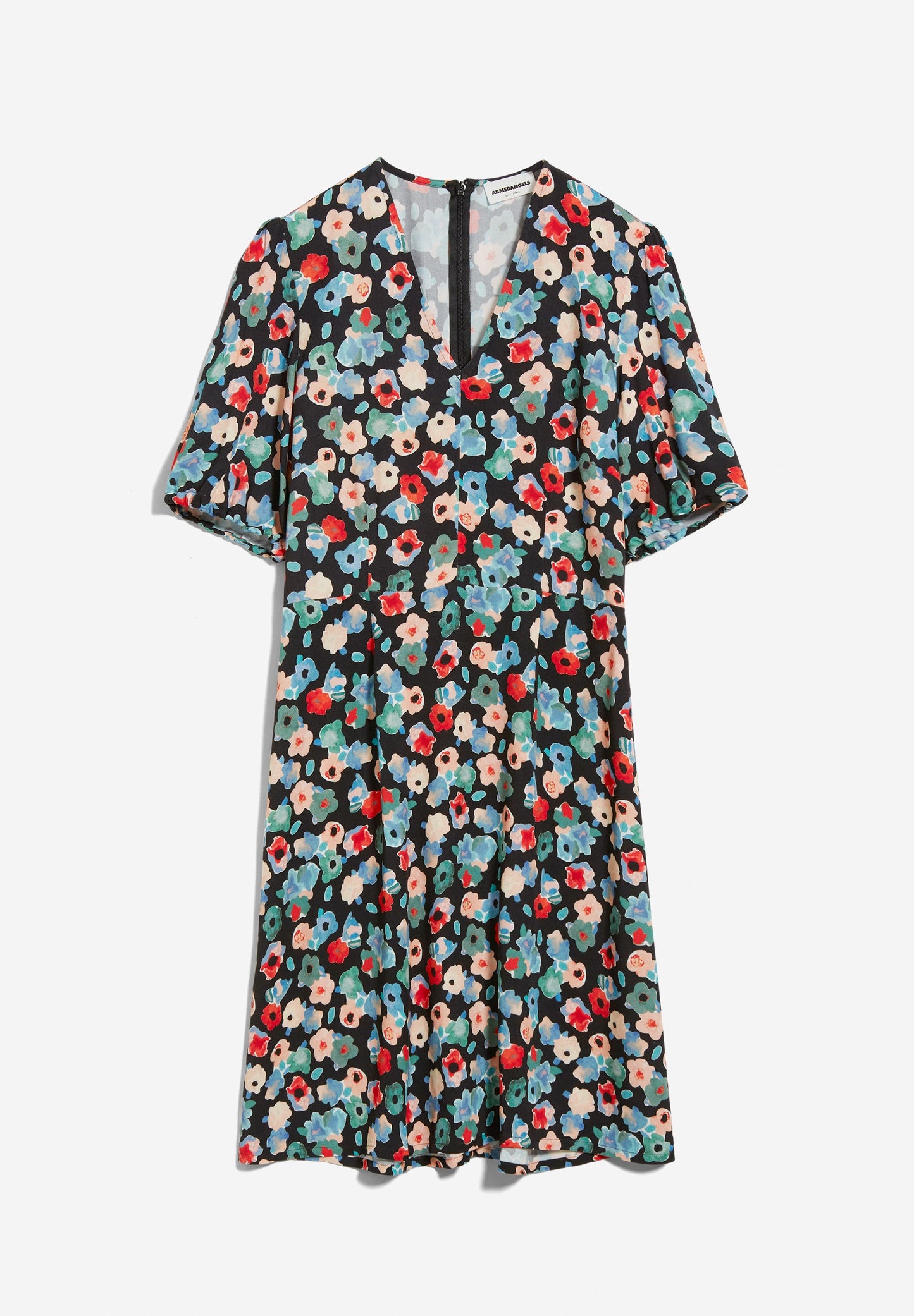 Robe noire à motifs multicolores en viscose Ecovero - cintiaa sketch of