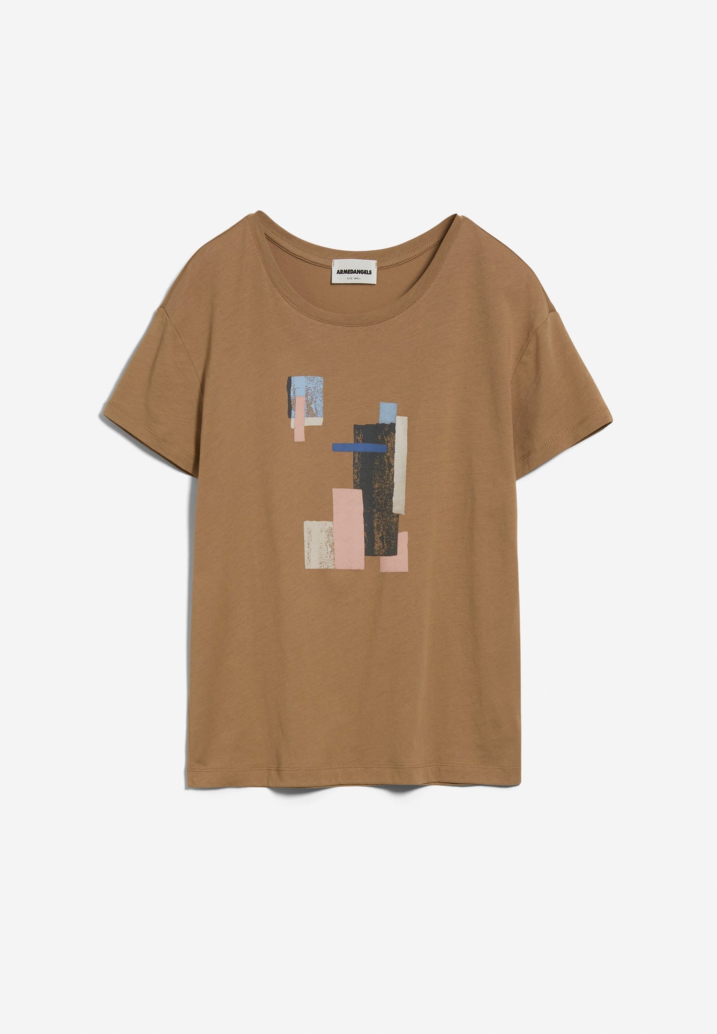 T-shirt imprimé marron en coton bio - nelaa squares