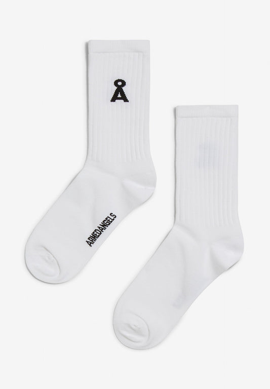 Chaussettes blanches en coton bio et matière recyclée - saamu bold stripes white