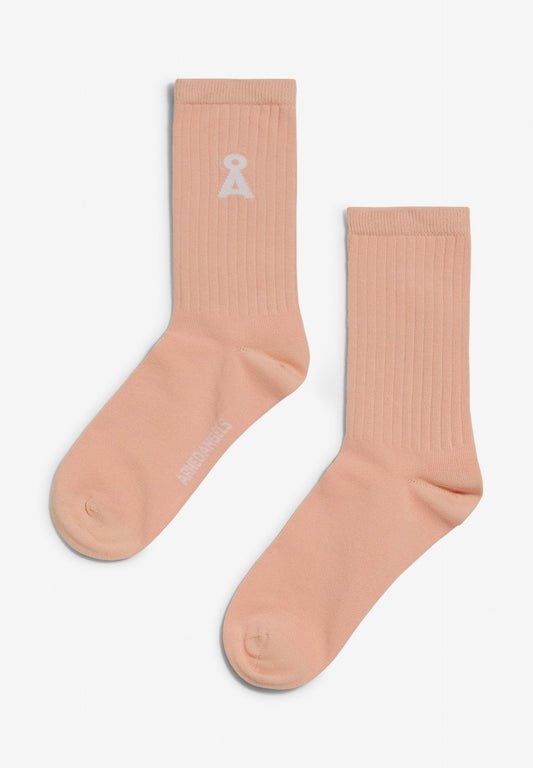 Chaussettes roses en coton bio et matière recyclée - saamu bold stripes peach blossom