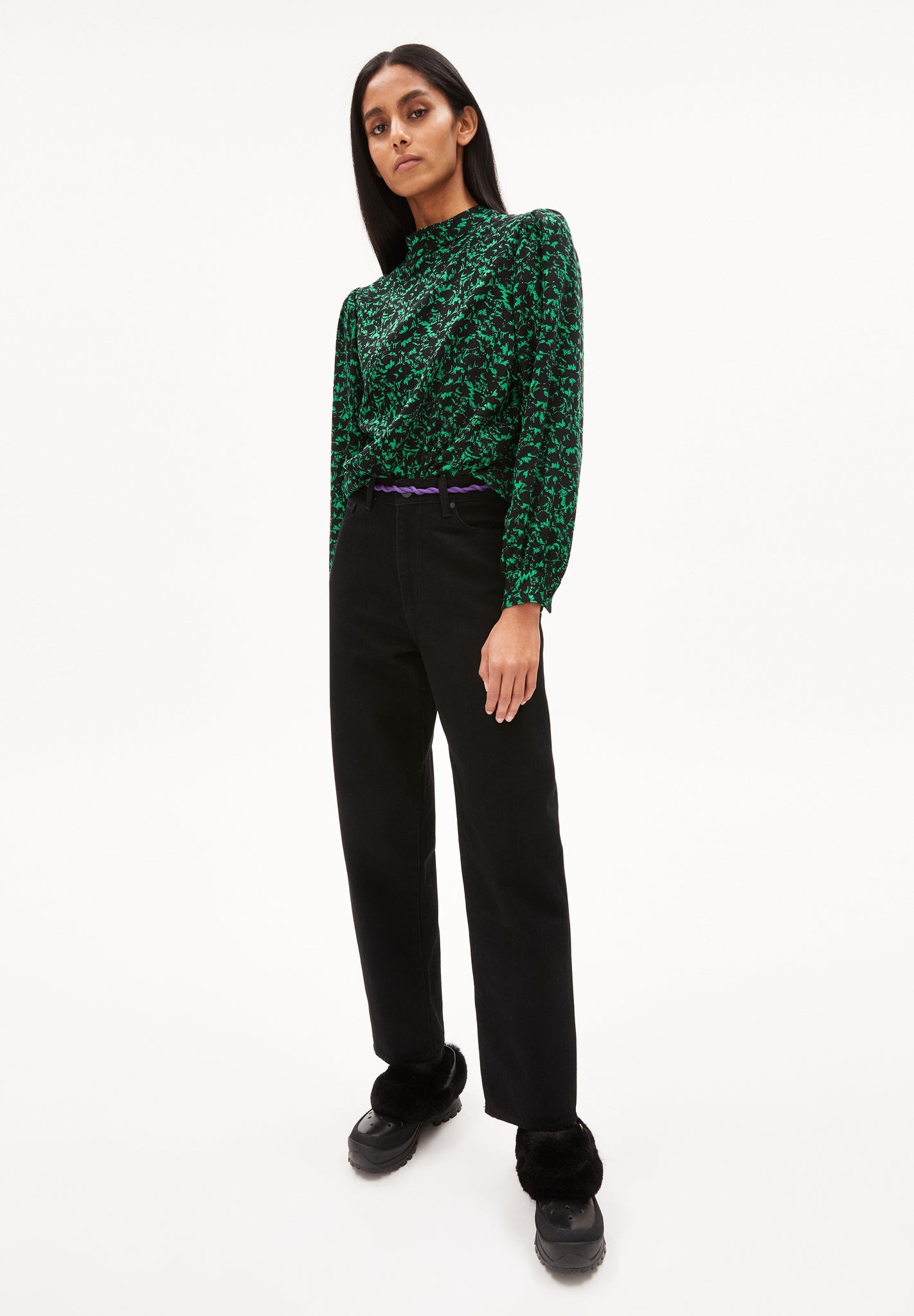 Blouse col cheminée à motifs en viscose ecovero - maacy abstract flash green
