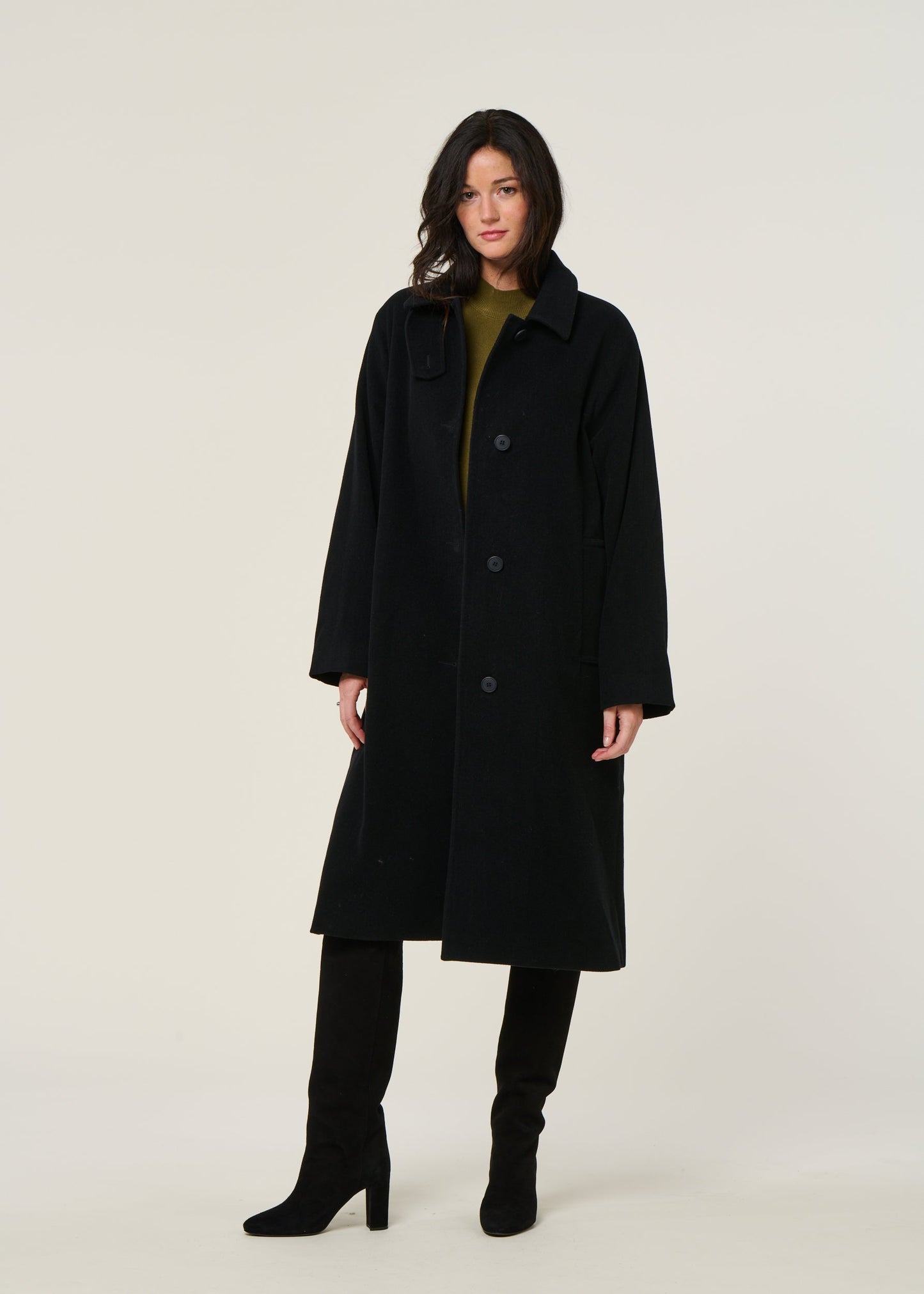 Manteau long en laine bio | noir "vaanoise wool - black"