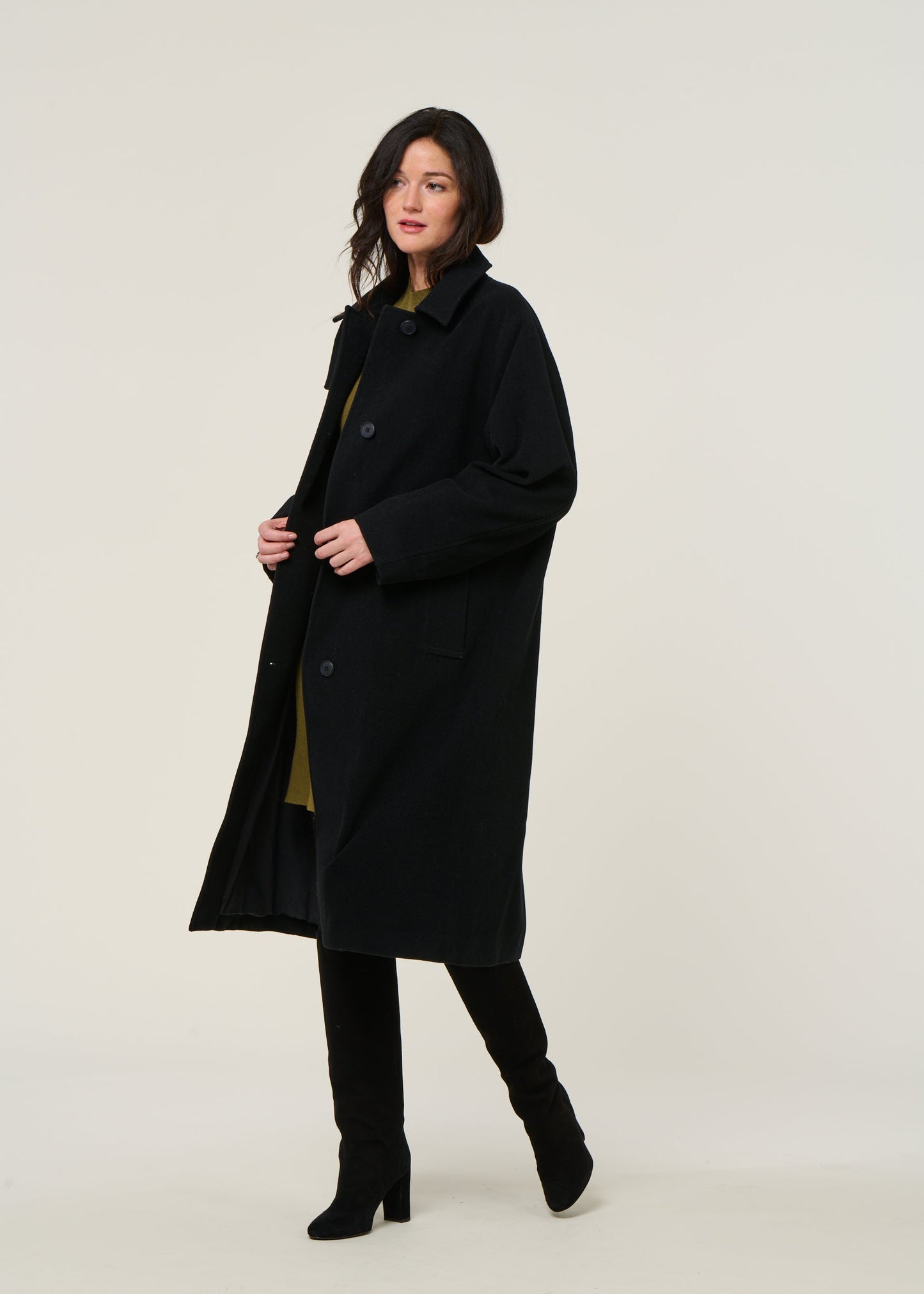 Manteau long en laine bio | noir "vaanoise wool - black"