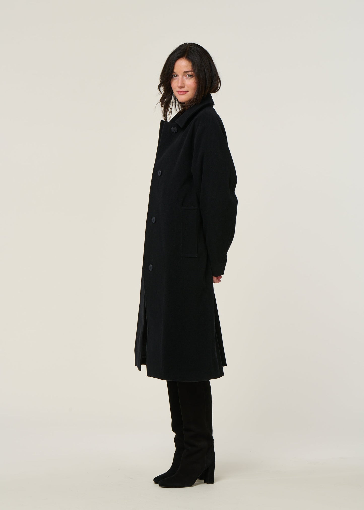 Manteau long en laine bio | noir "vaanoise wool - black"