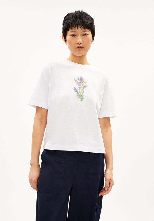 T-shirt manches courtes en coton bio | Blanc "layaa melted flower white"