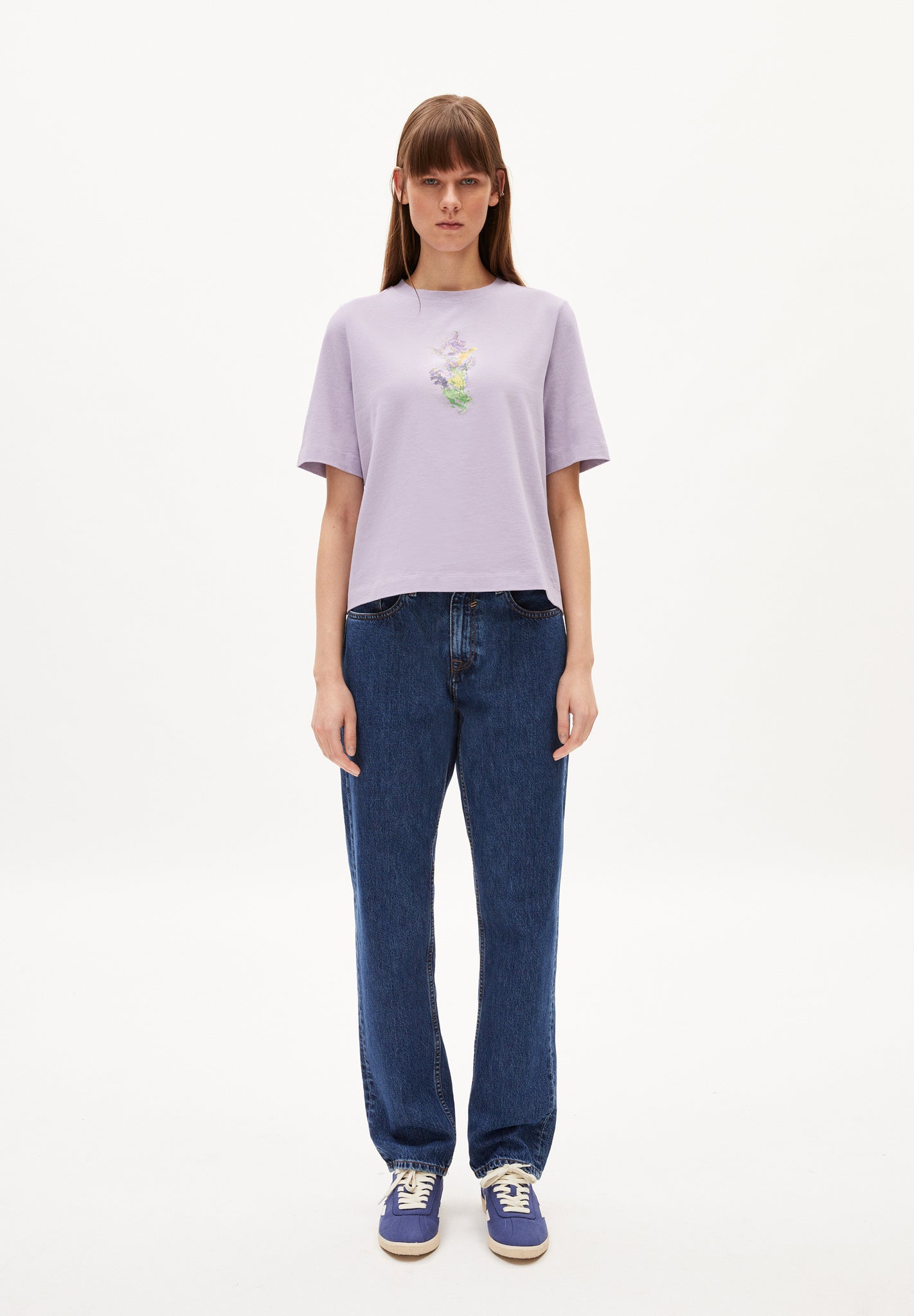 T-shirt manches courtes en coton bio | Violet "layaa melted flower light purple stone"