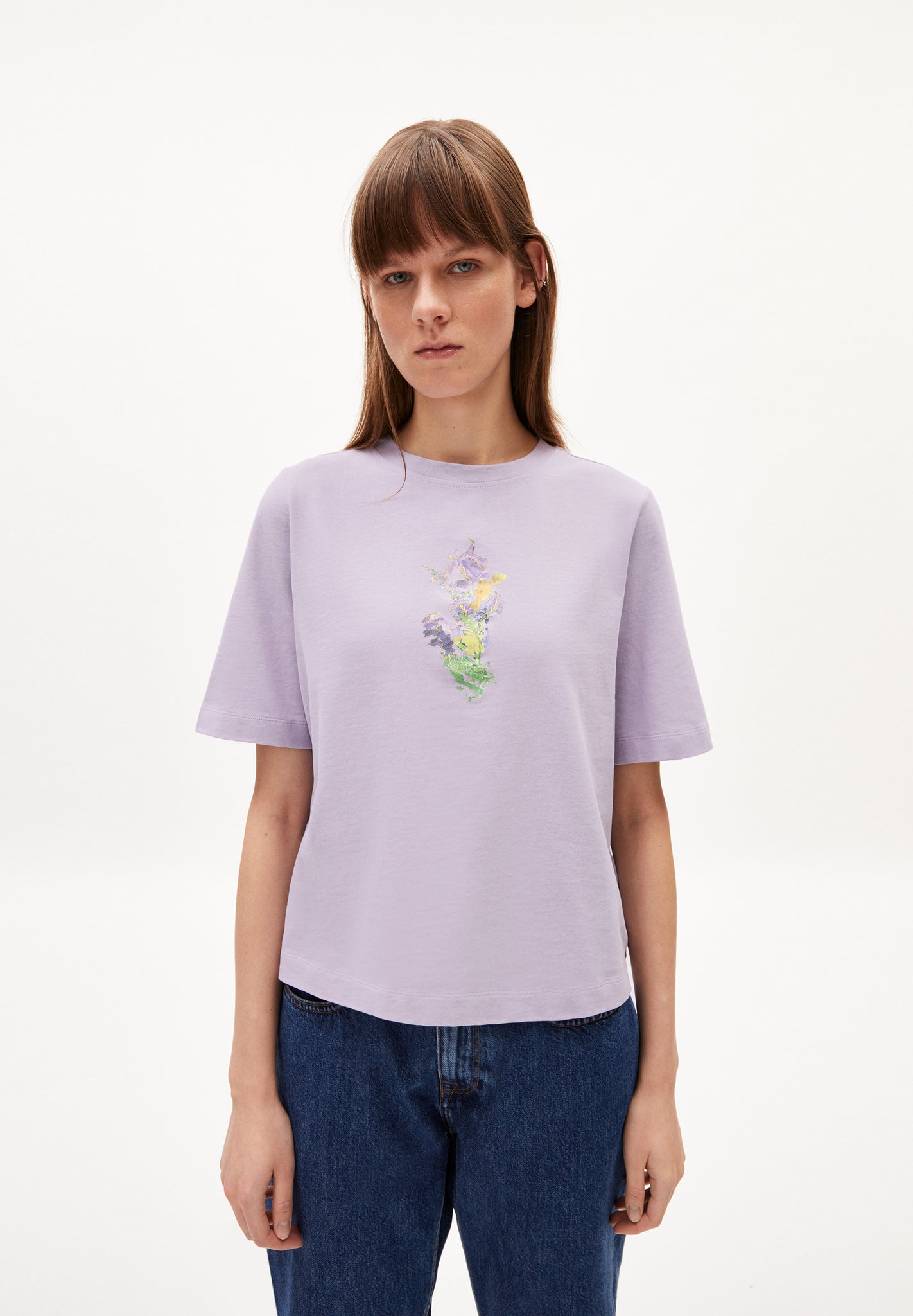 T-shirt manches courtes en coton bio | Violet "layaa melted flower light purple stone"