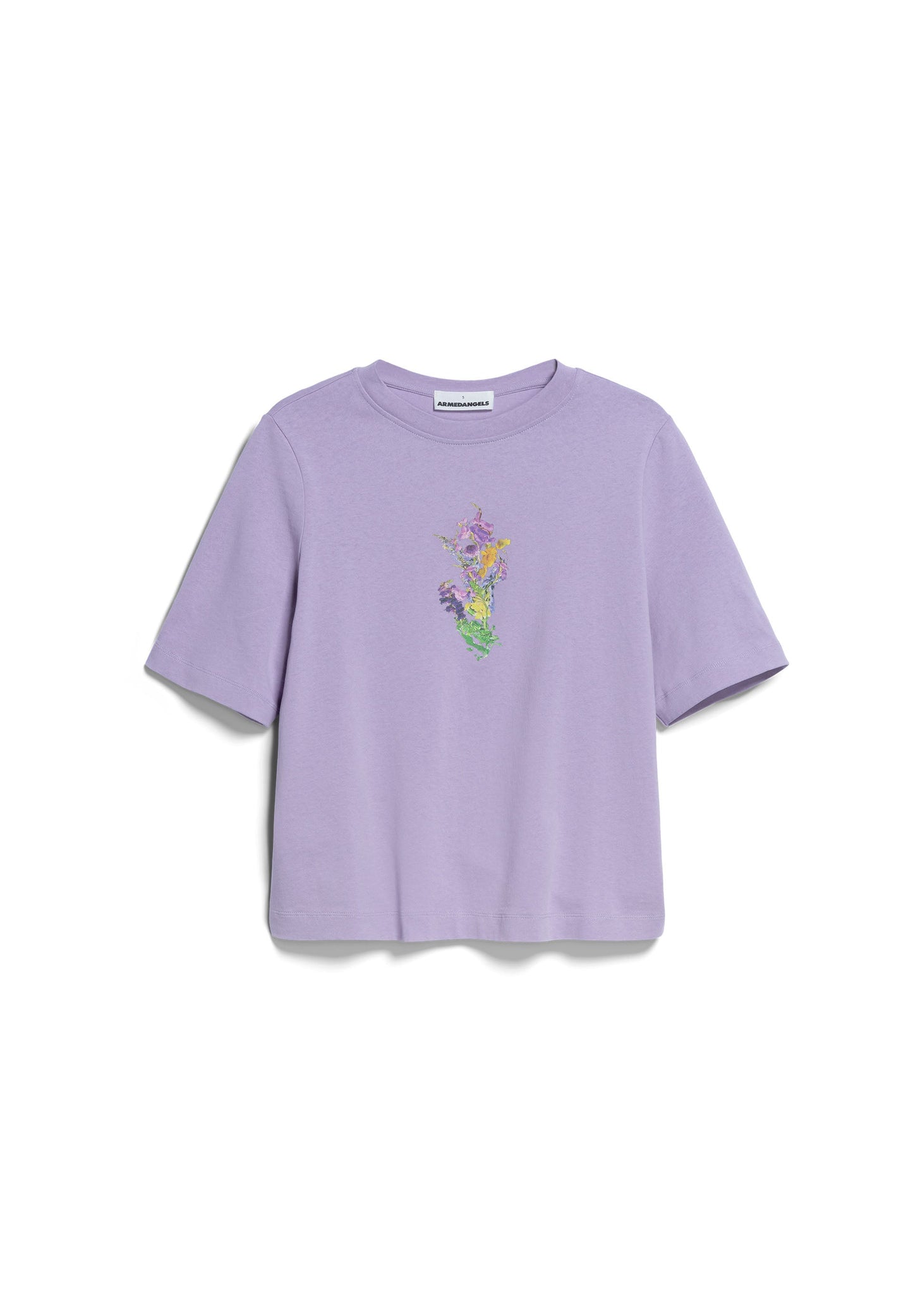 T-shirt manches courtes en coton bio | Violet "layaa melted flower light purple stone"