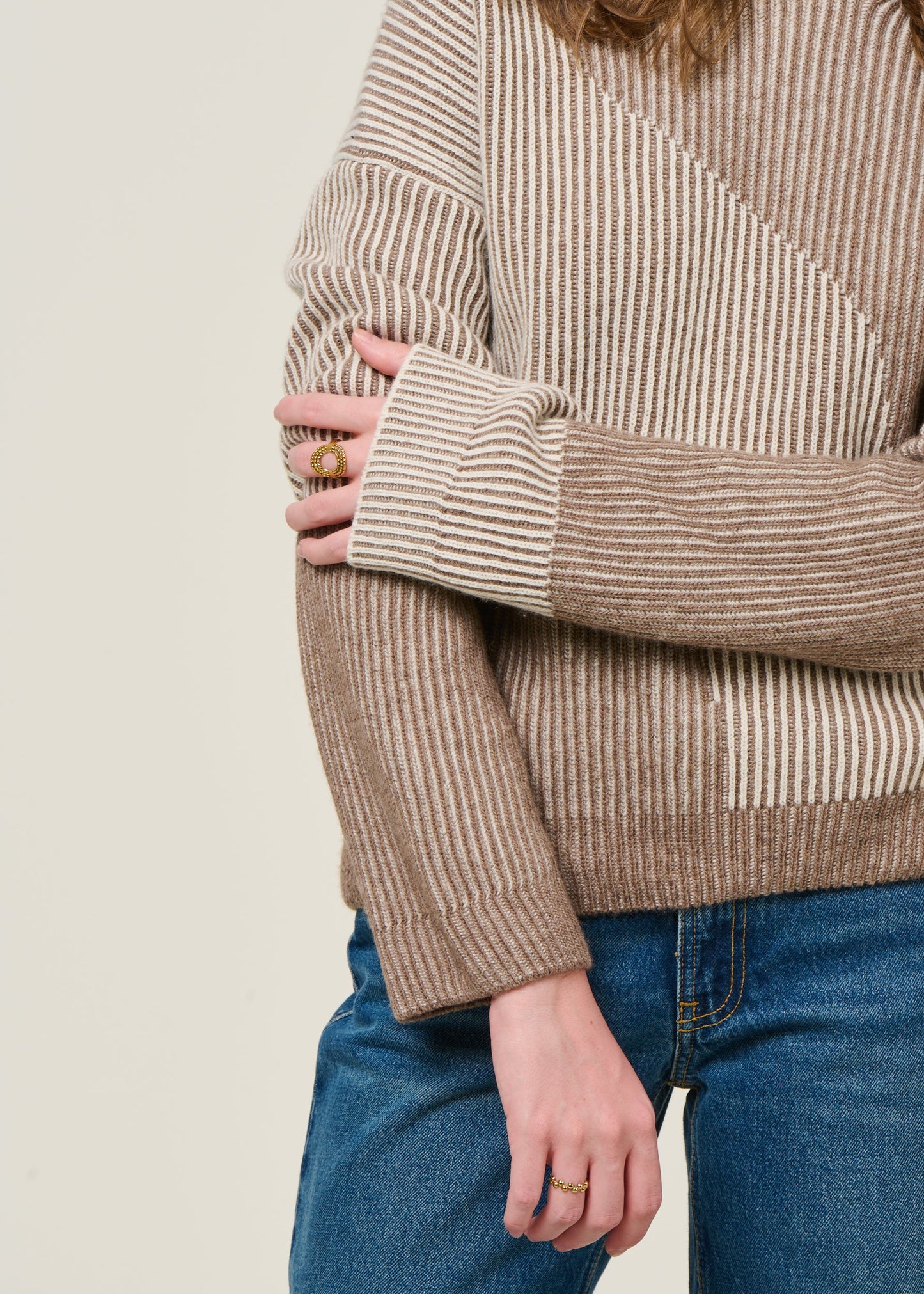 Pull en laine et coton bio | beige "mayraa vanise - camel melange-oatmilk"