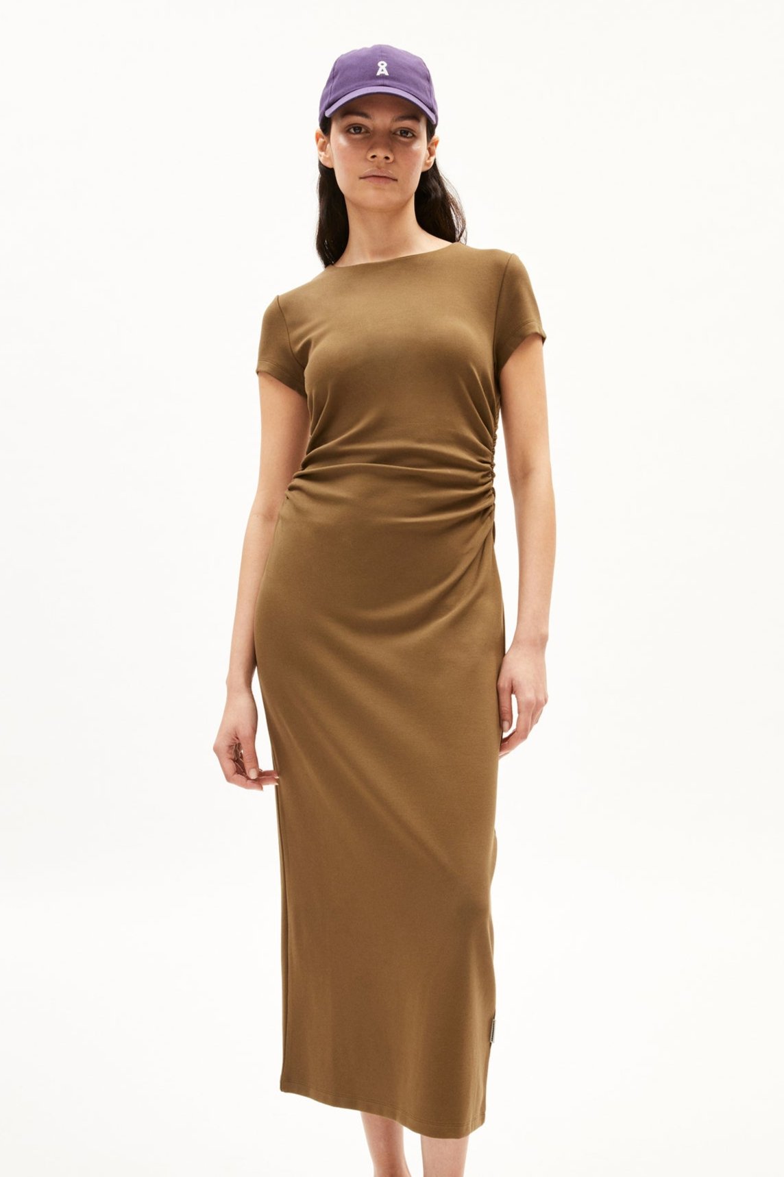 Robe longue en ecovero | marron "adaaja dried moss"