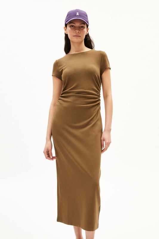 Robe longue en ecovero | marron "adaaja dried moss"