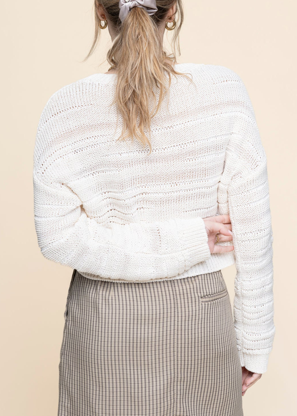Pull crochet en coton bio | écru "aaliya - light oatmilk"