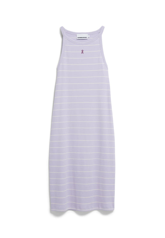 Robe longue moulante en coton bio | rayé lilas "sasaa fine stripes - soft lilac-oatmilk"