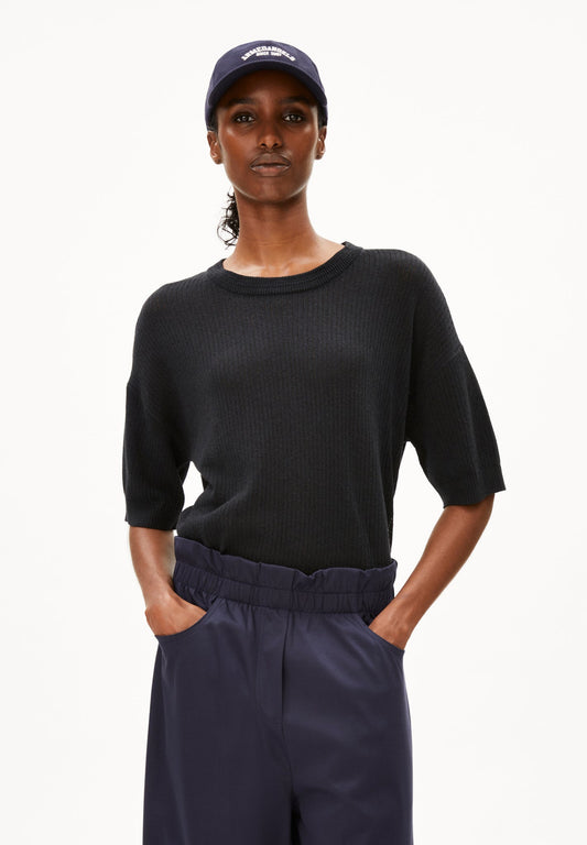 Top maille en lin, coton bio et ecovero | noir "Lizaa lino - black"