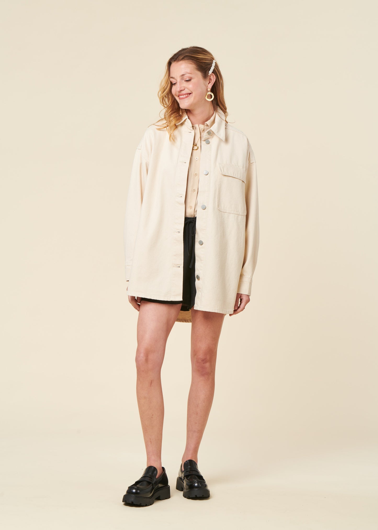 Surchemise en coton biologique recyclé non teinté | beige "taale - undyed"