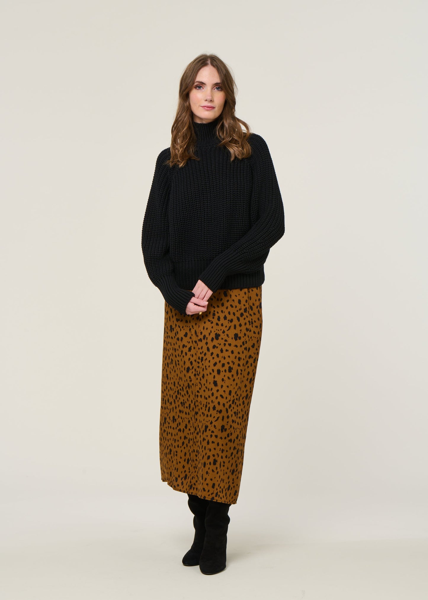 Jupe longue en tencel | "wolaaria leopaa - dark camel"