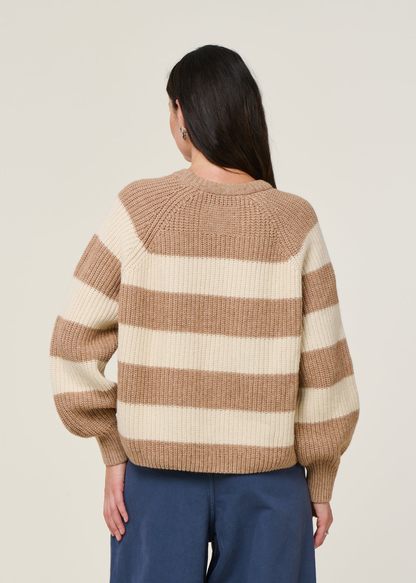 Pull à rayures en laine et coton bio | beige "kaagi stripes - camel melange"