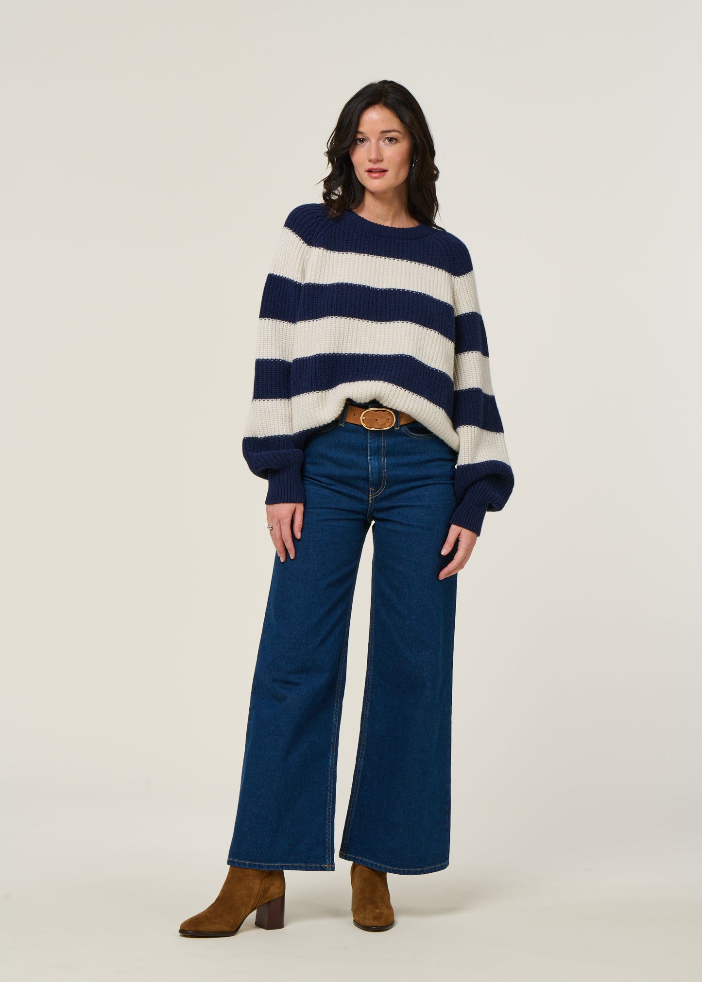 Pull à rayures en laine et coton bio | marine "kaagi stripes - tinted navy"