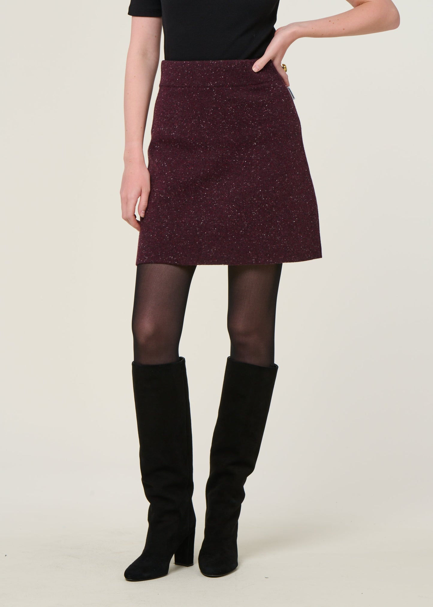 Jupe en laine bio | bordeaux "darlaa tweed - dark cranberry"