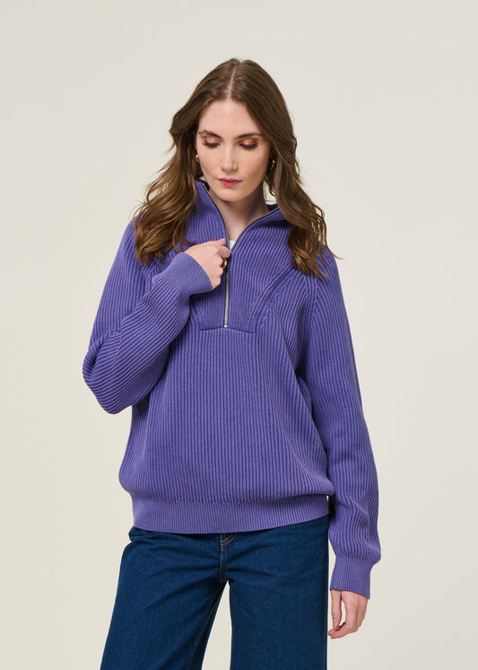 Pull col camionneur en coton bio | violet "ronyiaas gmt dye - indigo lilac"