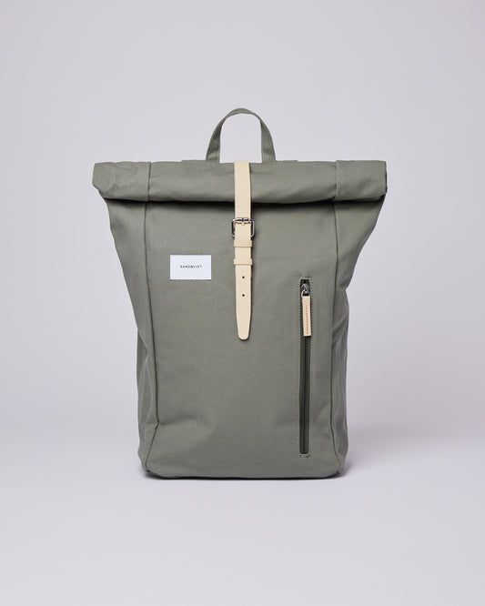Sac à dos roll-op vert clair en coton bio, recyclé et cuir - dante