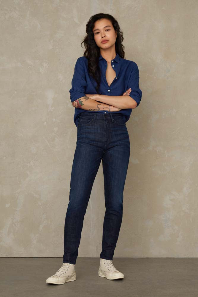 Jean skinny en coton bio | bleu brut "christina high gorbi"
