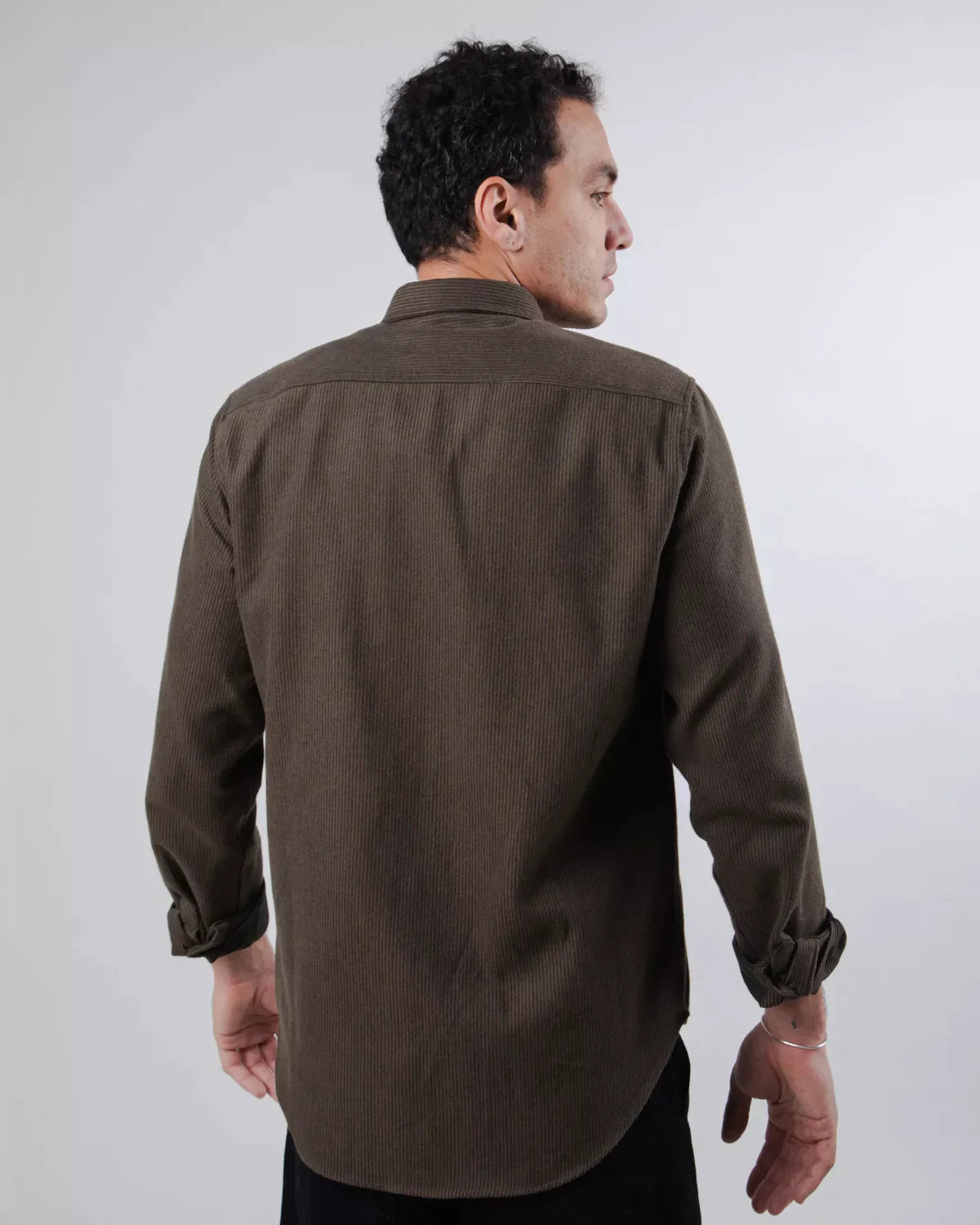 Chemise en flanelle de coton bio | Kaki foncé "two tones regular shirt khaki"