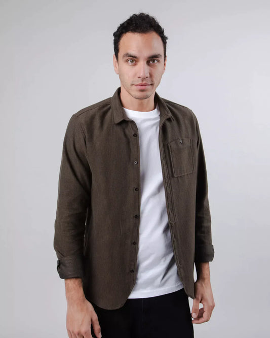 Chemise en flanelle de coton bio | Kaki foncé "two tones regular shirt khaki"