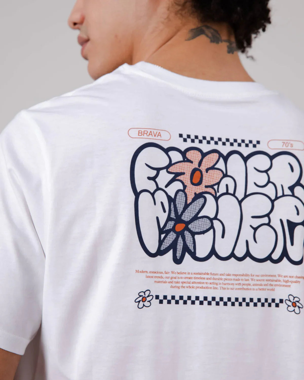 T-shirt imprimé en coton bio | Blanc "flower t-shirt off white"