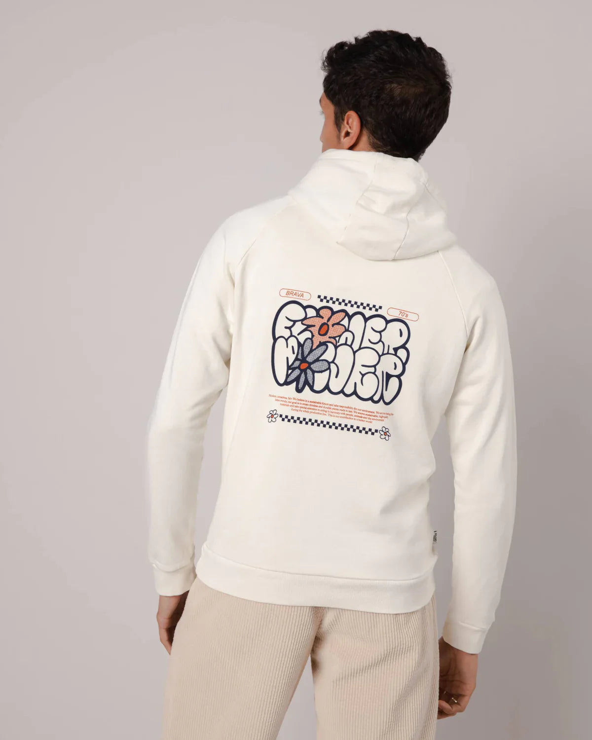 Sweat à capuche en coton bio | Imprimé écru "flower hoodie sand"