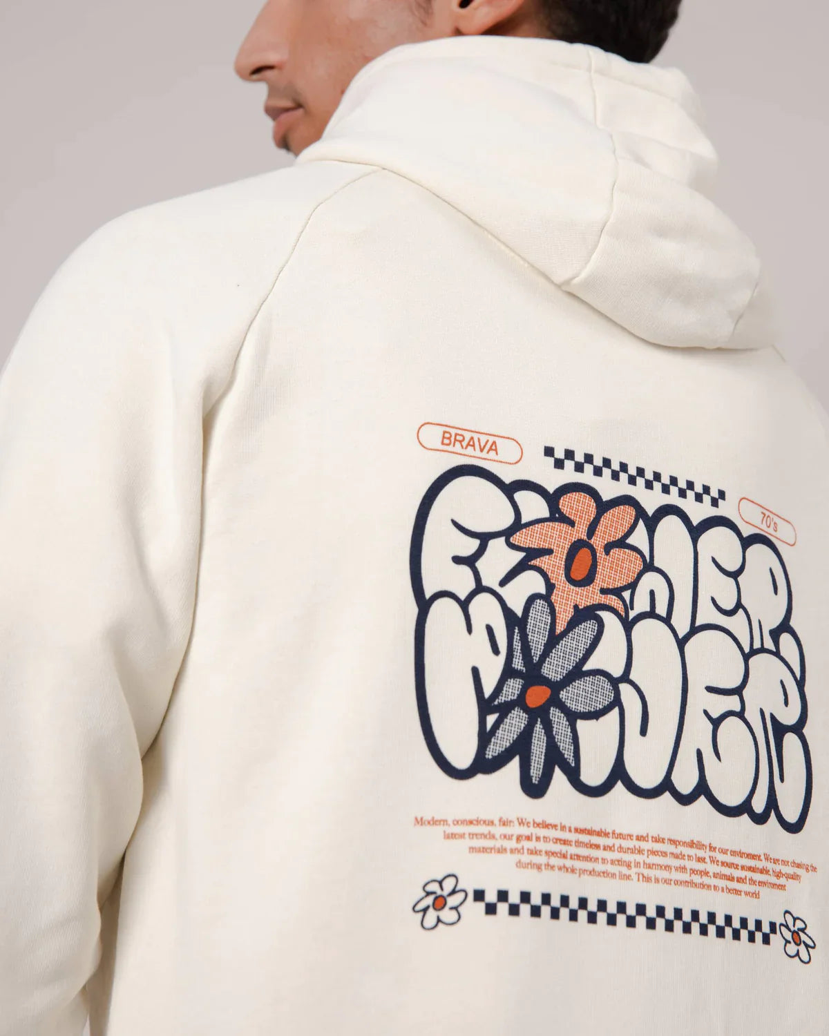 Sweat à capuche en coton bio | Imprimé écru "flower hoodie sand"