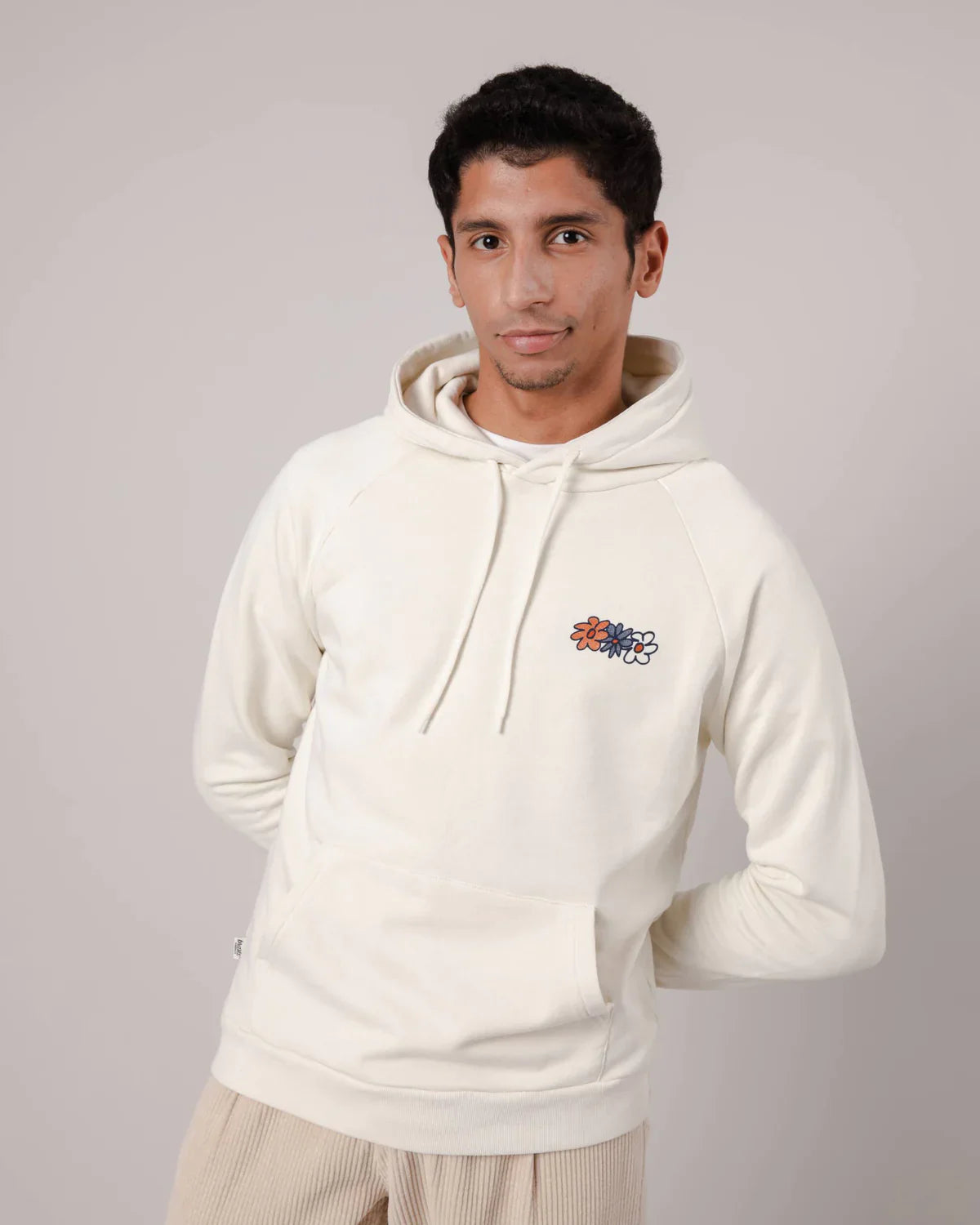 Sweat à capuche en coton bio | Imprimé écru "flower hoodie sand"
