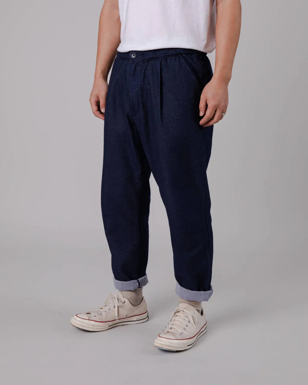 Pantalon ample en flanelle de coton bio | marine chiné "flannel comfort chino navy"