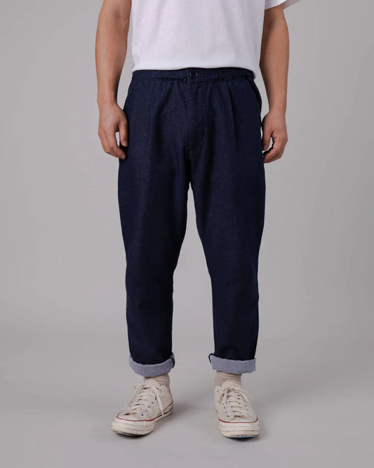 Pantalon ample en flanelle de coton bio | marine chiné "flannel comfort chino navy"