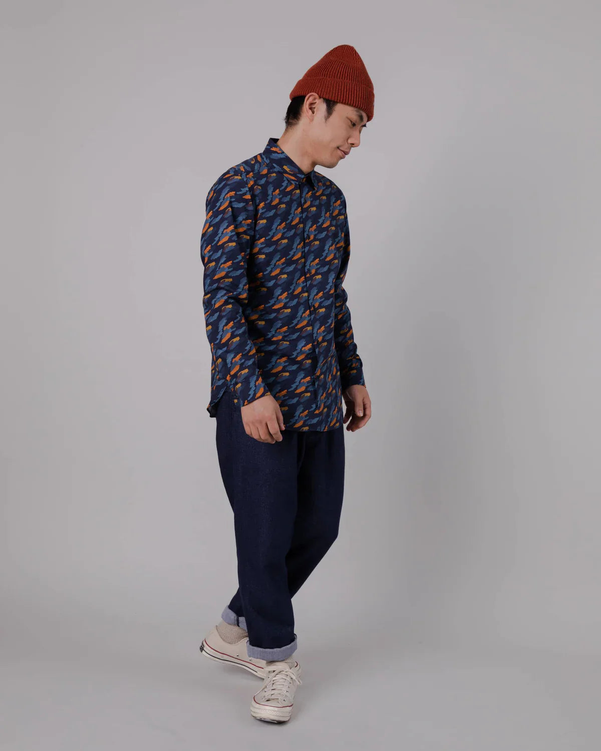 Pantalon ample en flanelle de coton bio | marine chiné "flannel comfort chino navy"