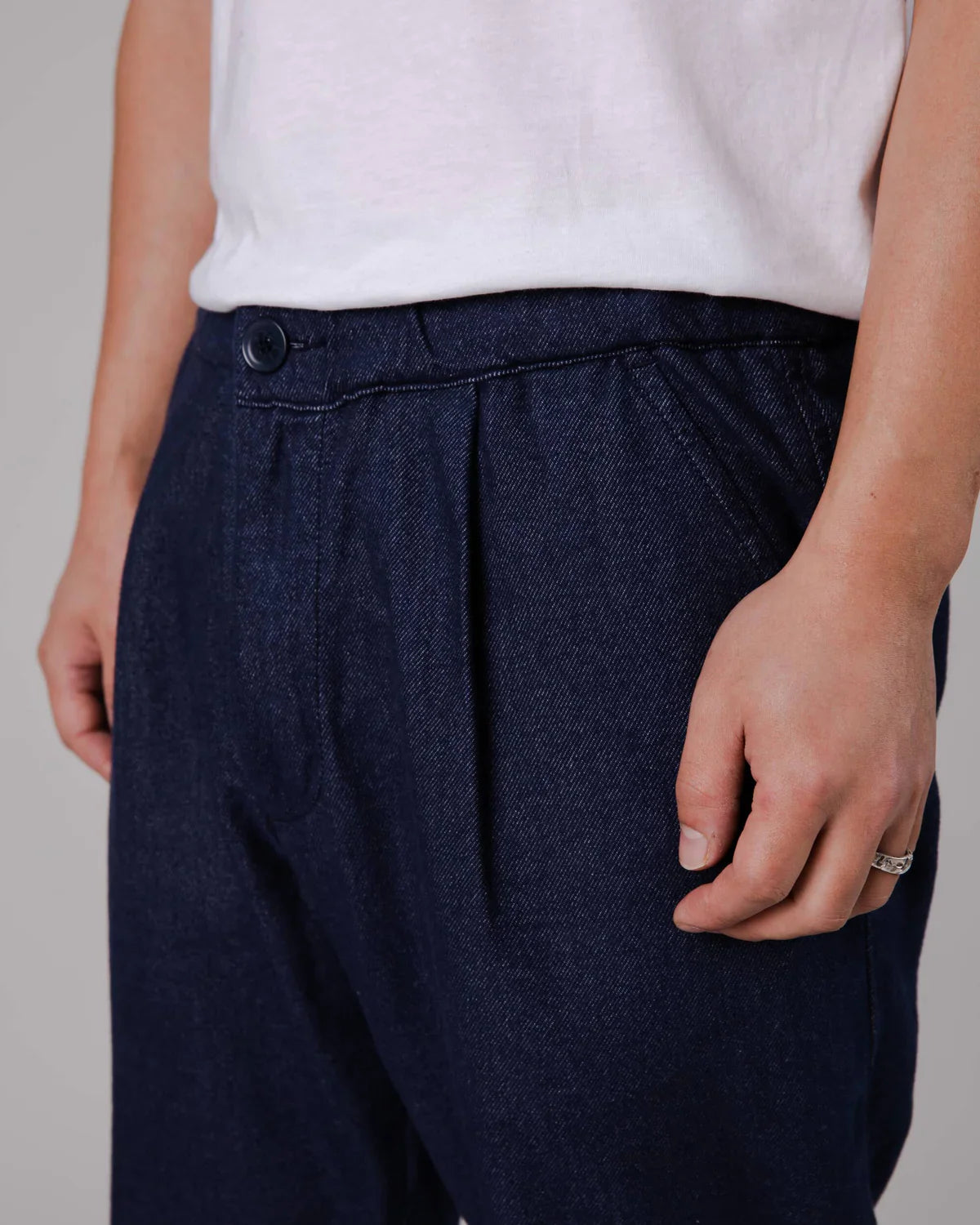 Pantalon ample en flanelle de coton bio | marine chiné "flannel comfort chino navy"