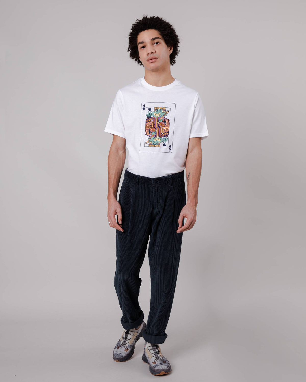 Pantalon ample en velours côtelé de coton bio | marine "corduroy pleated chino navy"