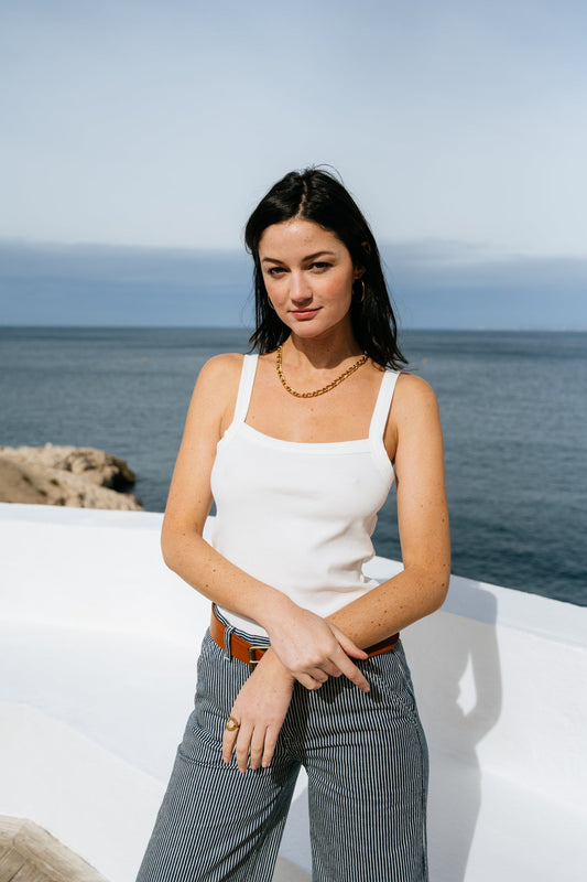 Débardeur côtelé en coton bio | blanc 'rib strap top star white'