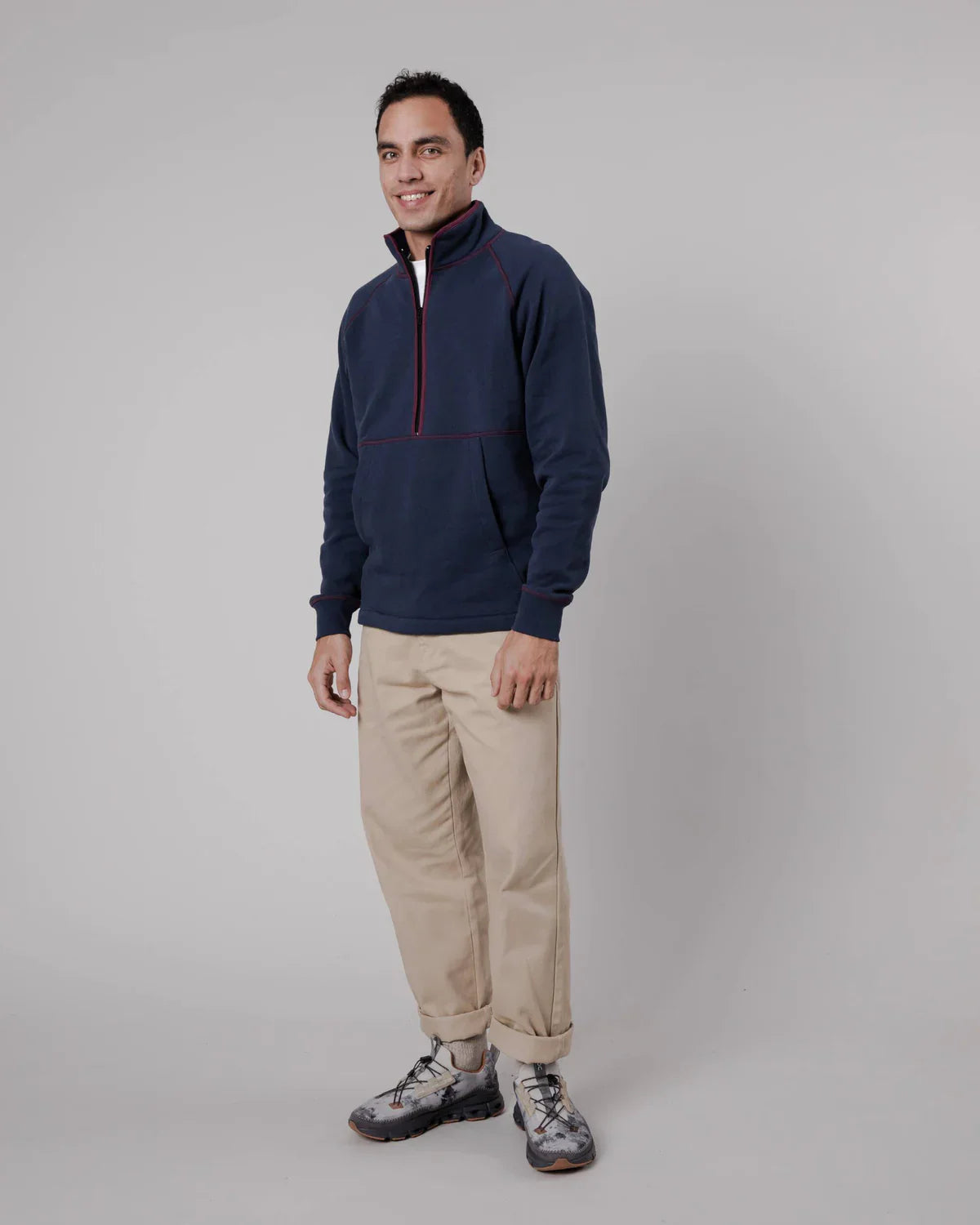 Sweat col zippé en coton bio | marine "zip up sweatshirt navy"