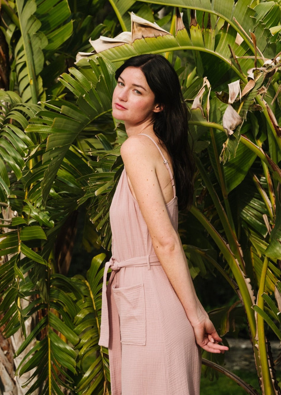 Robe longue en coton bio | rose "bubble strap long dress rose pink"